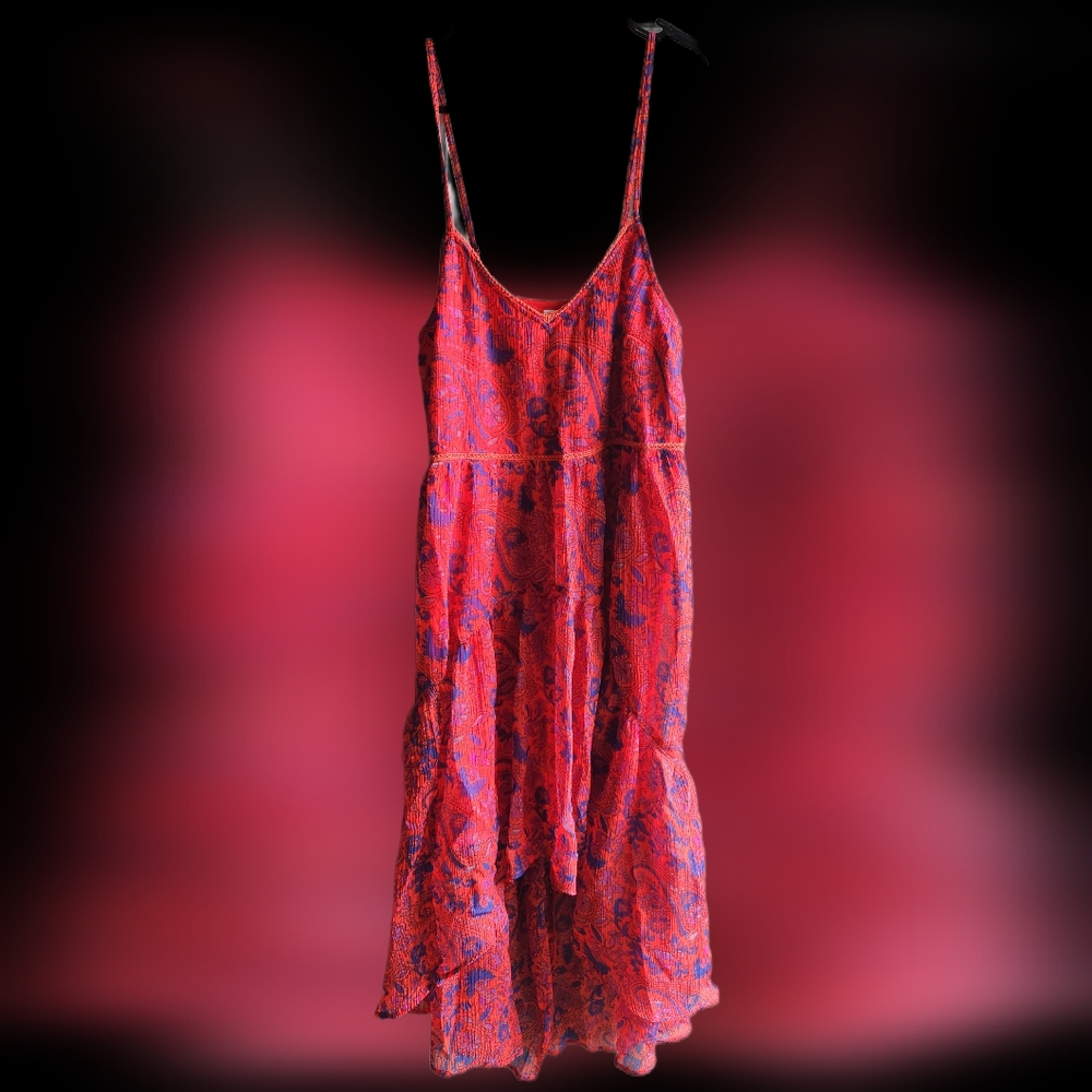 Ecote Urban Outfitters Red Blue Floral Paisley High Low Dress Medium